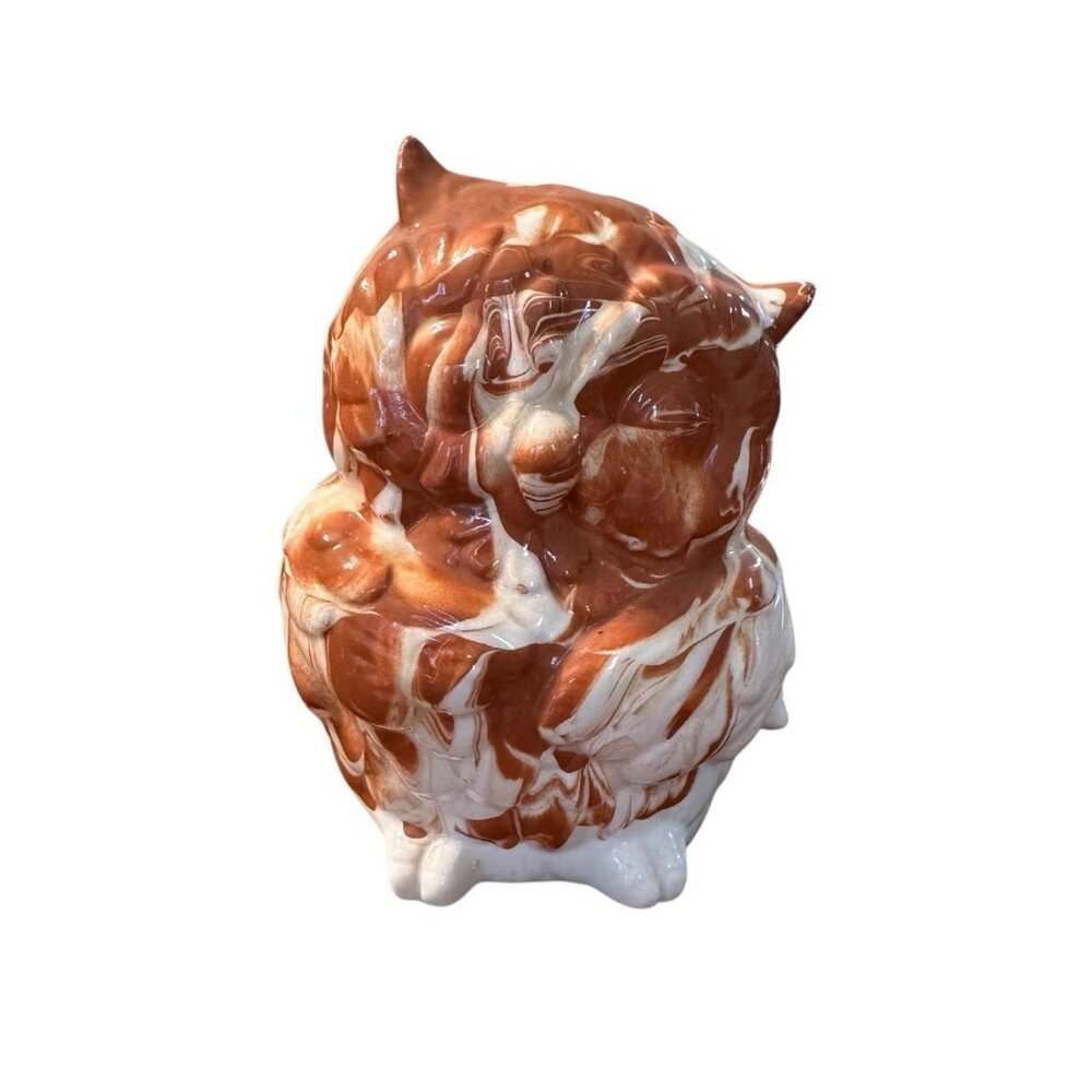 Vintage G. Green Dakota Clay Owl Swirled Glazed Sculpture 5 Inches Caramel Swirl